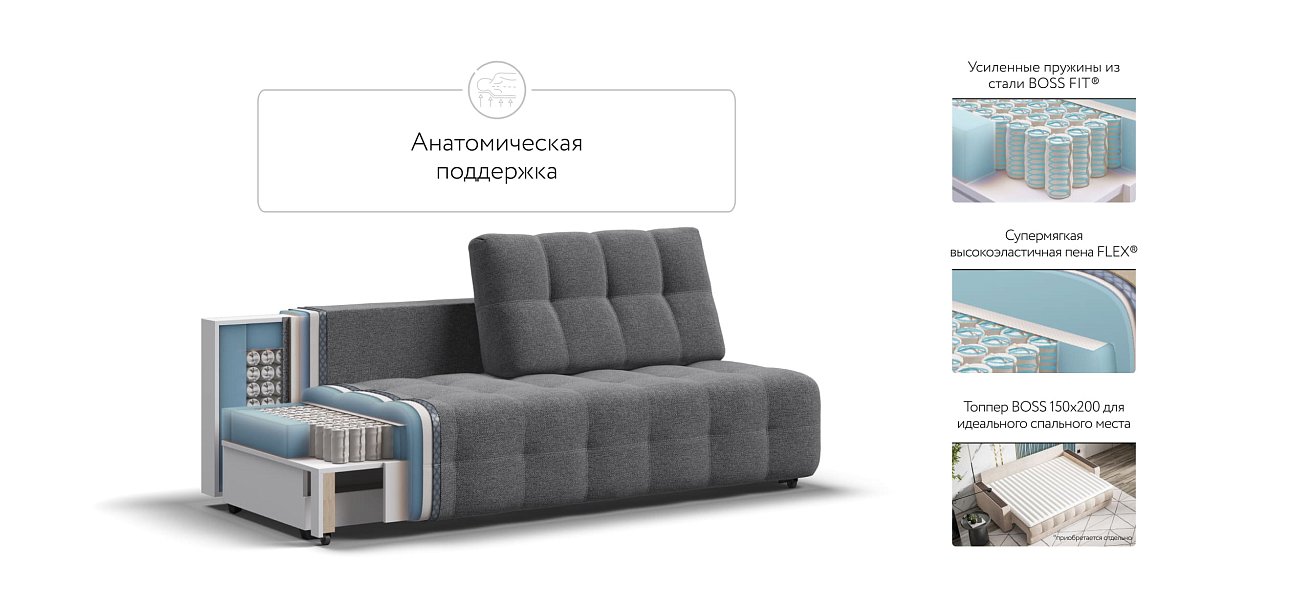 Диван BOSS 2.0 MINI рогожка Malmo серый