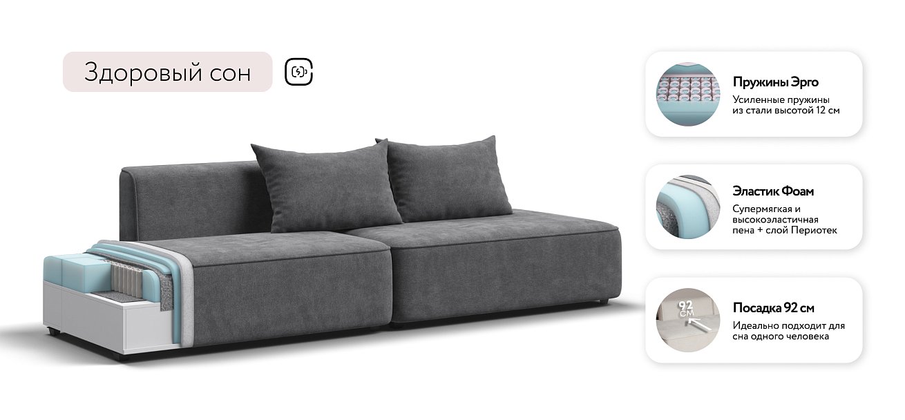 Диван KING TWIN Шенилл CLOUD графит