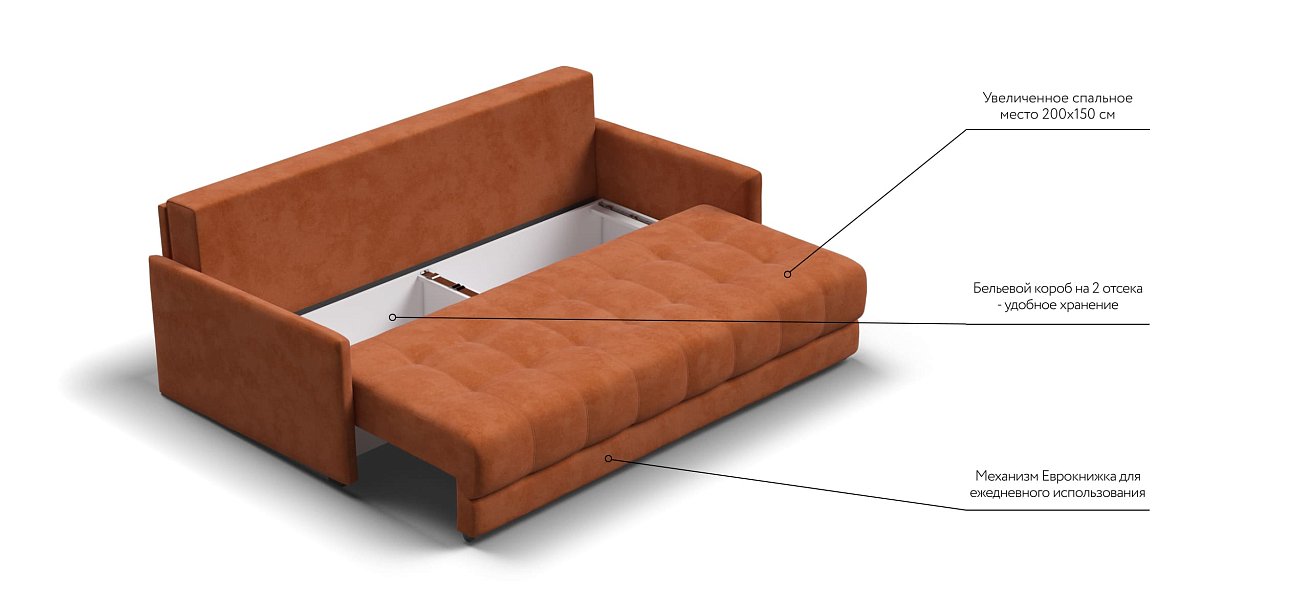 Диван BOSS 2.0 LOFT велюр Alkantara оранж