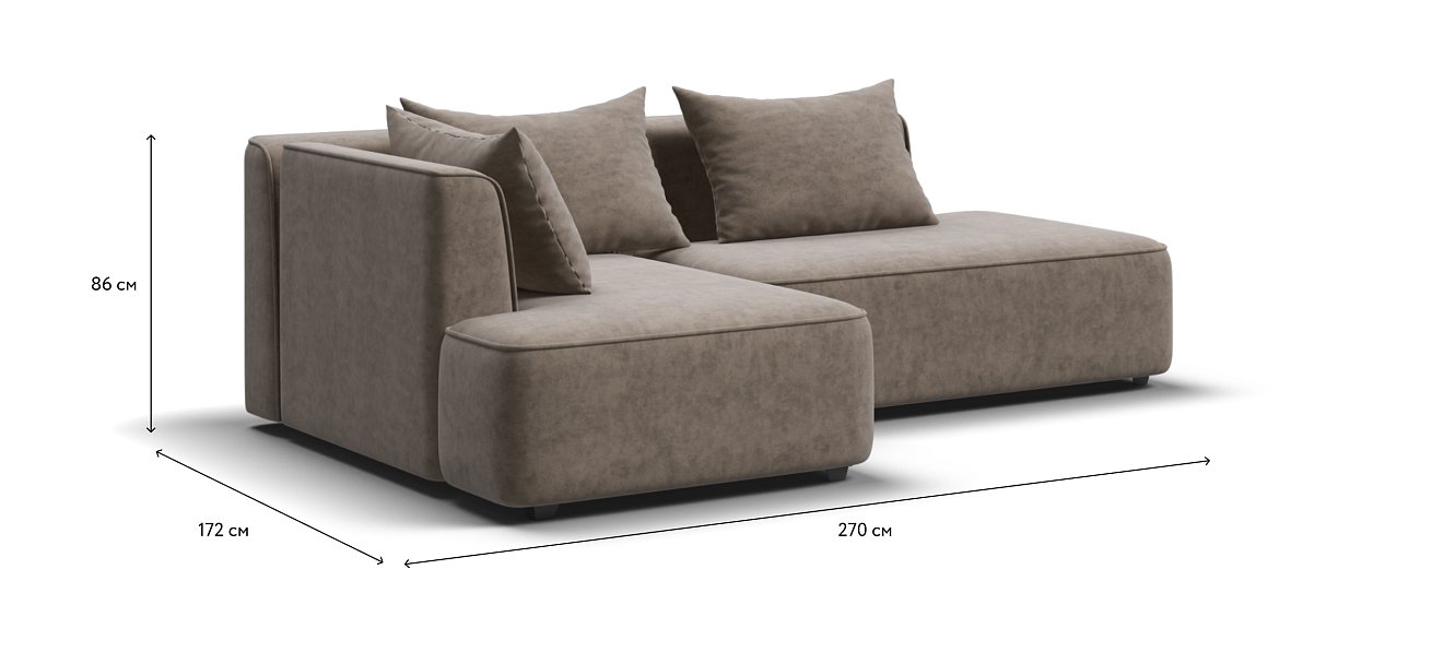 Кинг Твин угловой диван Велюр Роял тауп левый