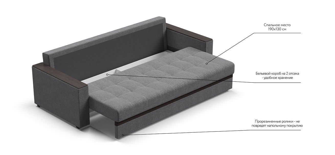 Диван Атланта Люкс SE рогожка Malmo серый