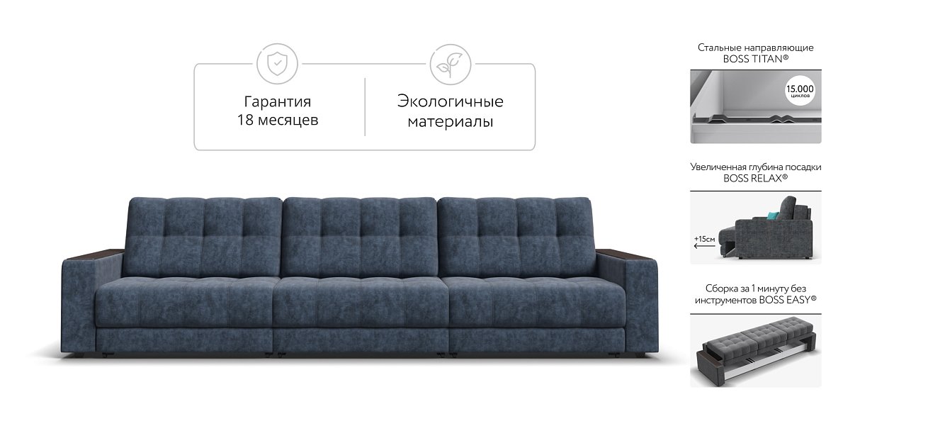 Босс Гранд диван Велюр Роял синий