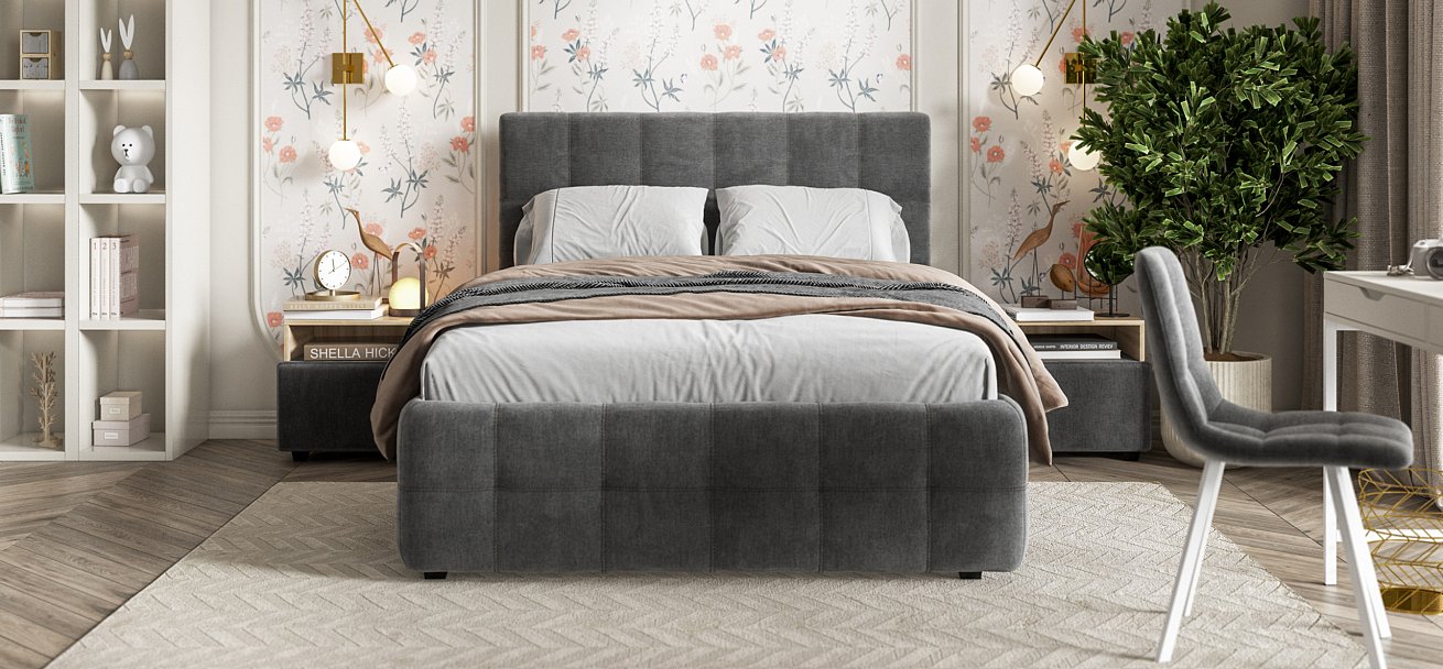 Кровать Босс 140*200 Про велюр Monolit серая