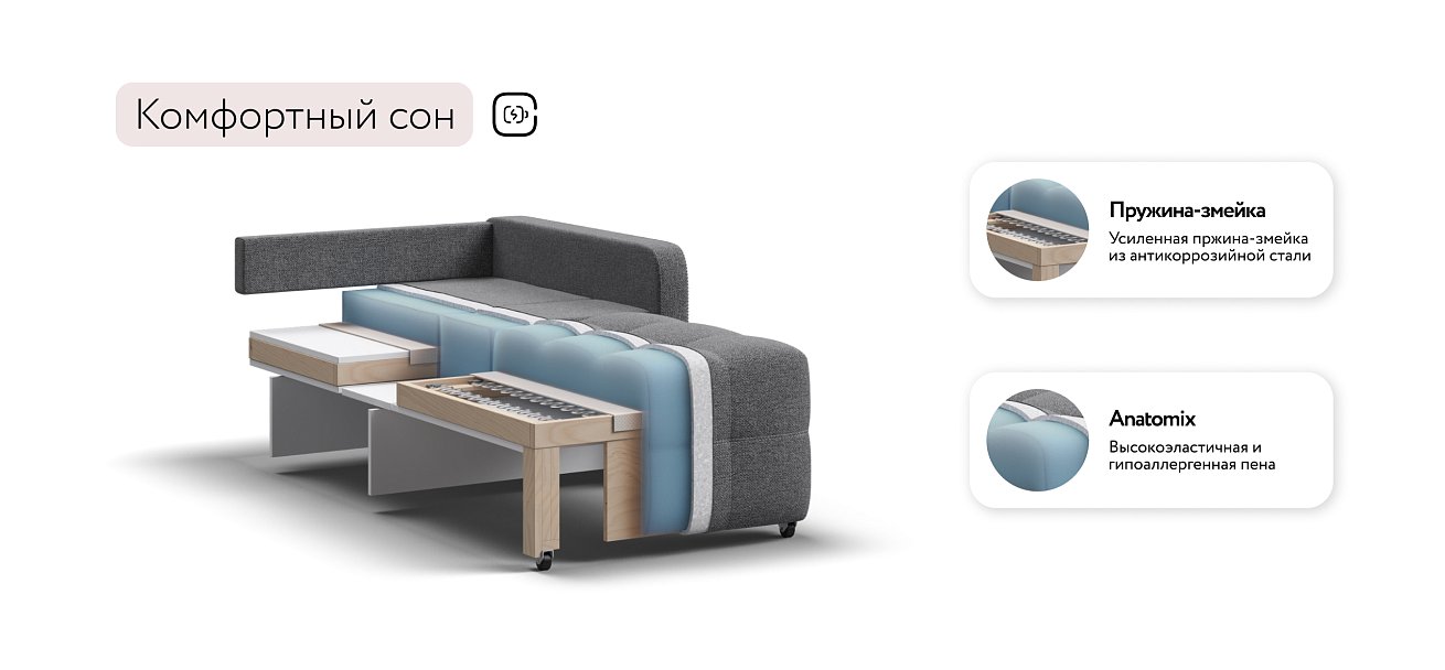 Кресло-кровать Денди Слим рогожка Malmo серый