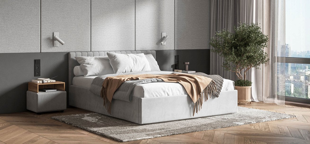 Кровать РОНДА 160*200 велюр MONOLIT сталь