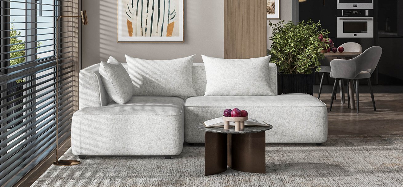 Кинг Твин угловой диван Шенилл Клауд крем левый