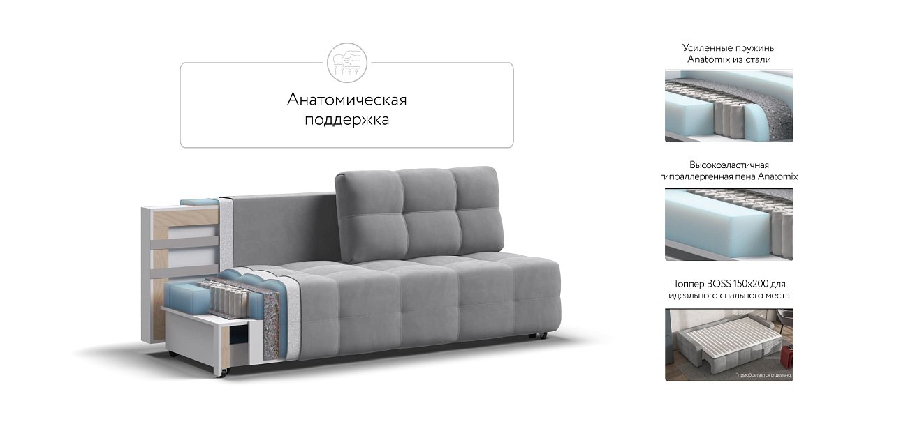 Диван Dandy MINI SE велюр Monolit сталь