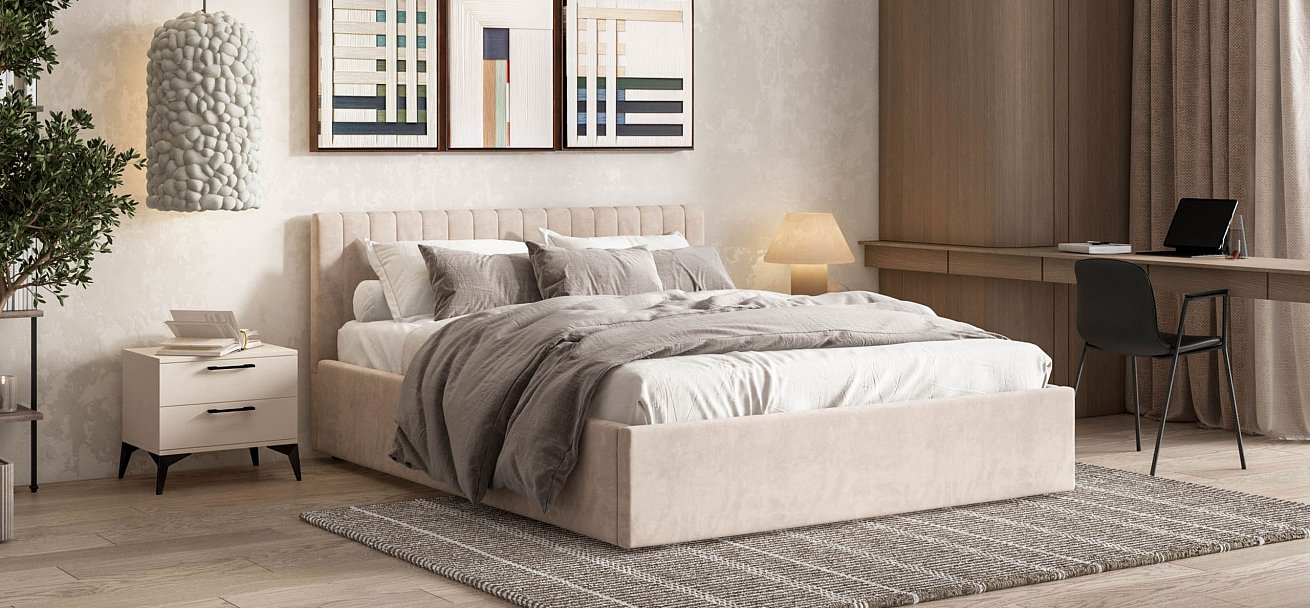 Кровать РОНДА 160*200 велюр MONOLIT латте