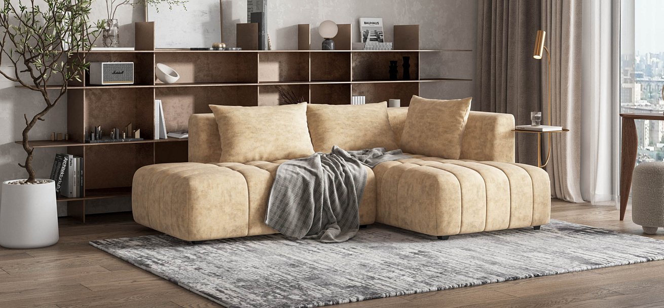 Босс Твин угловой диван правый Велюр Роял шампань