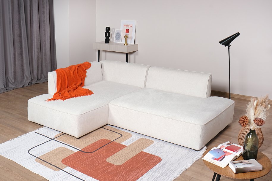 Кинг Твин угловой диван Шенилл Клауд крем левый