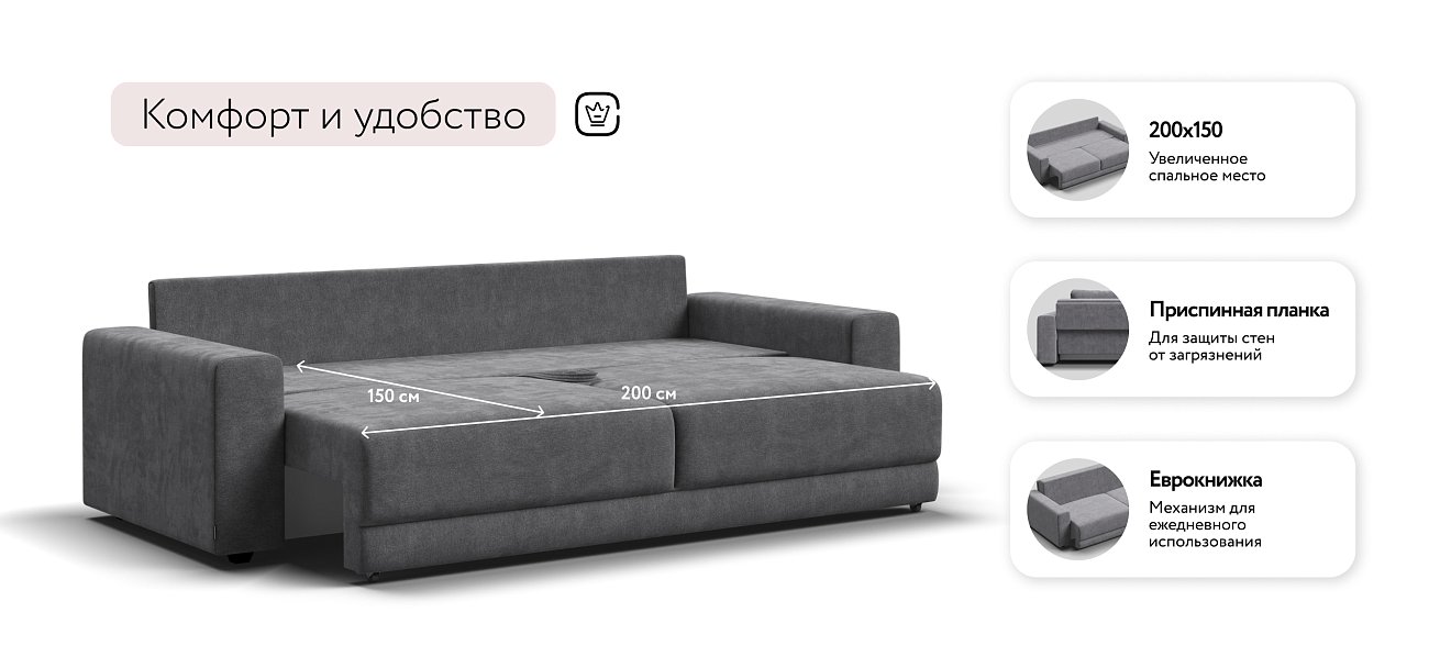 Диван Босс Прайм Шенилл CLOUD графит