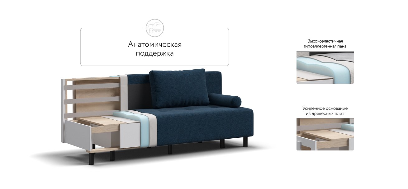 Бостон Мини диван Рогожка Мальмо синий