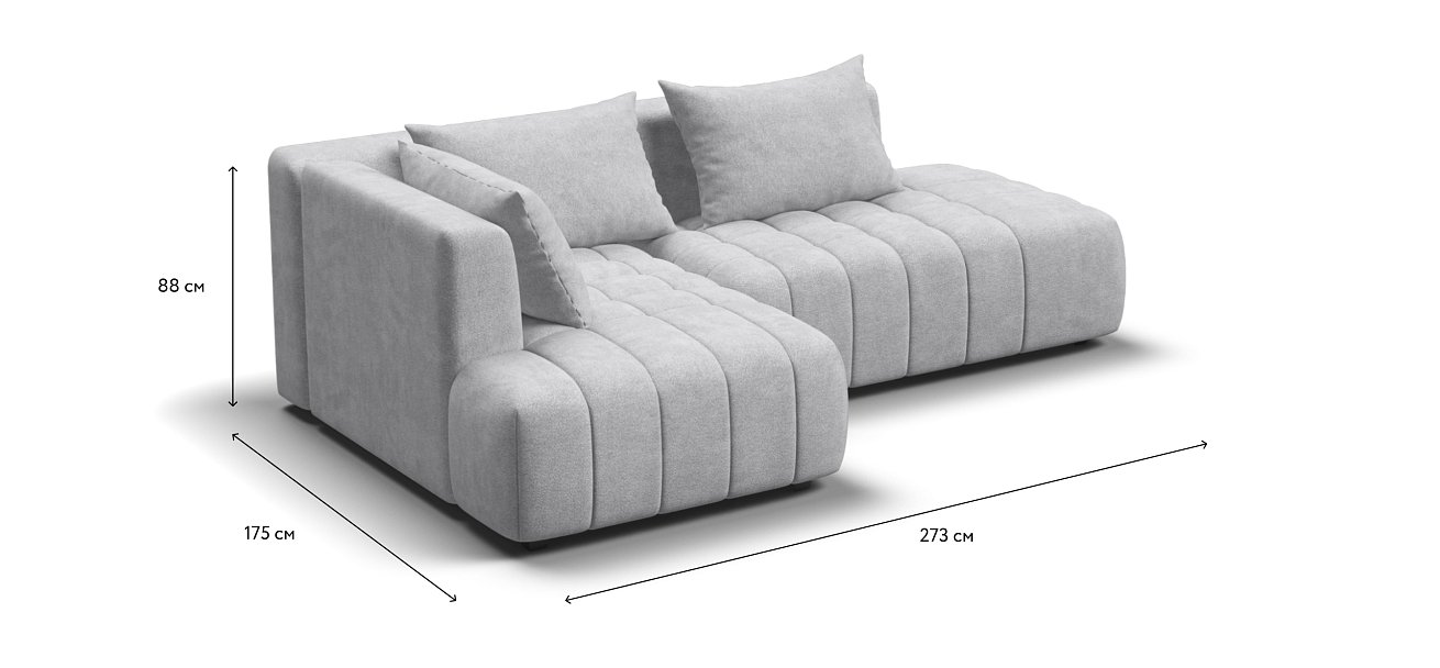 Босс Твин угловой диван левый Шенилл Клауд серый