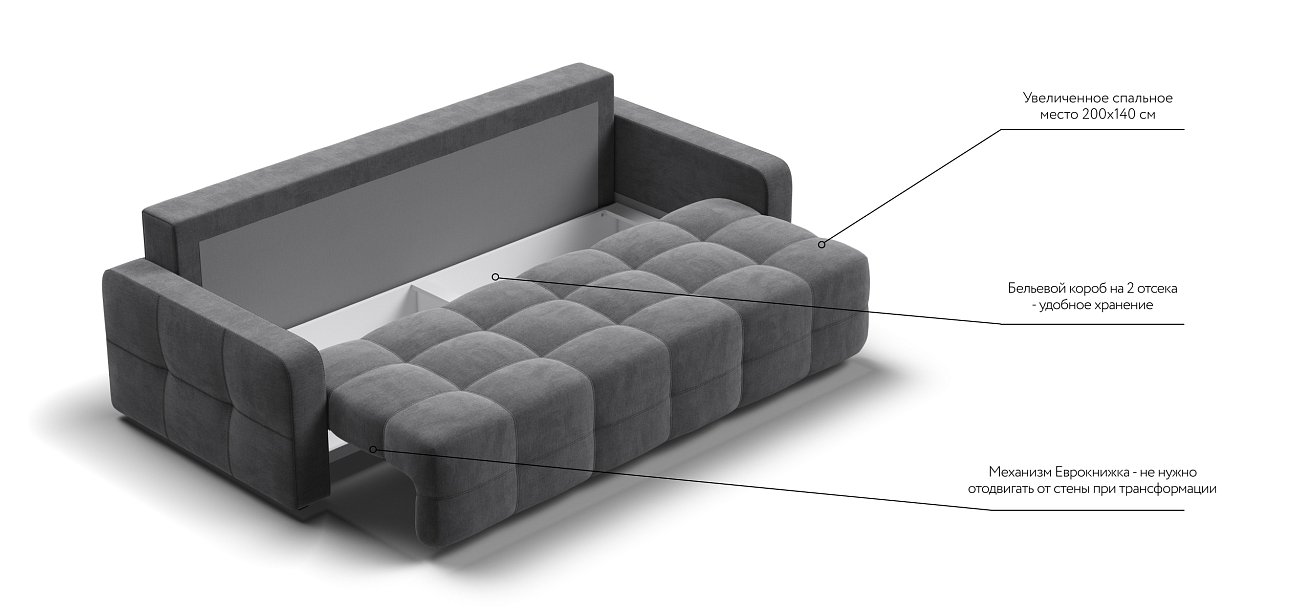 Диван Денди велюр Monolit серый