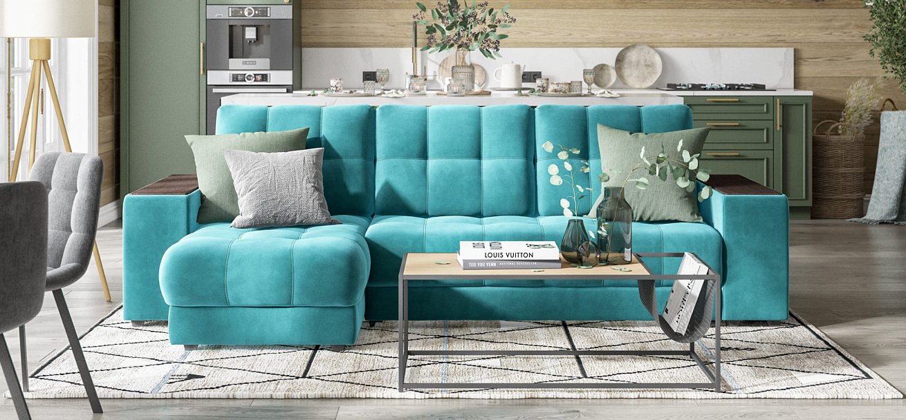 Угловой диван BOSS 3.0 XL велюр Monolit зеленый