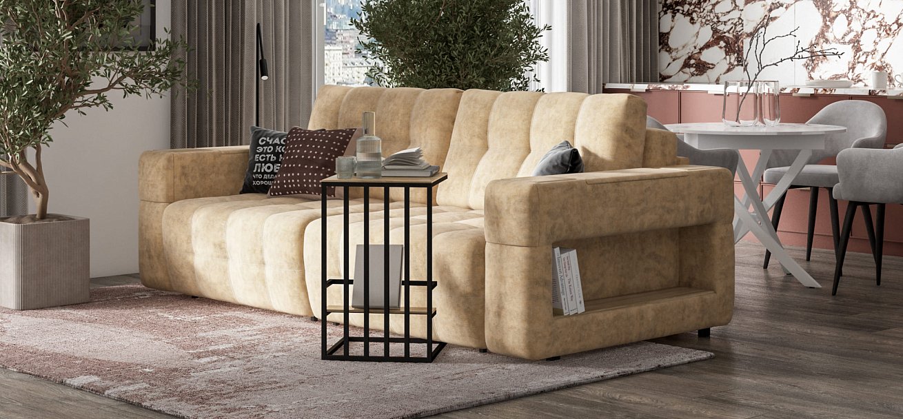 Диван BOSS.XO Велюр Royal шампань / WOOD Snow