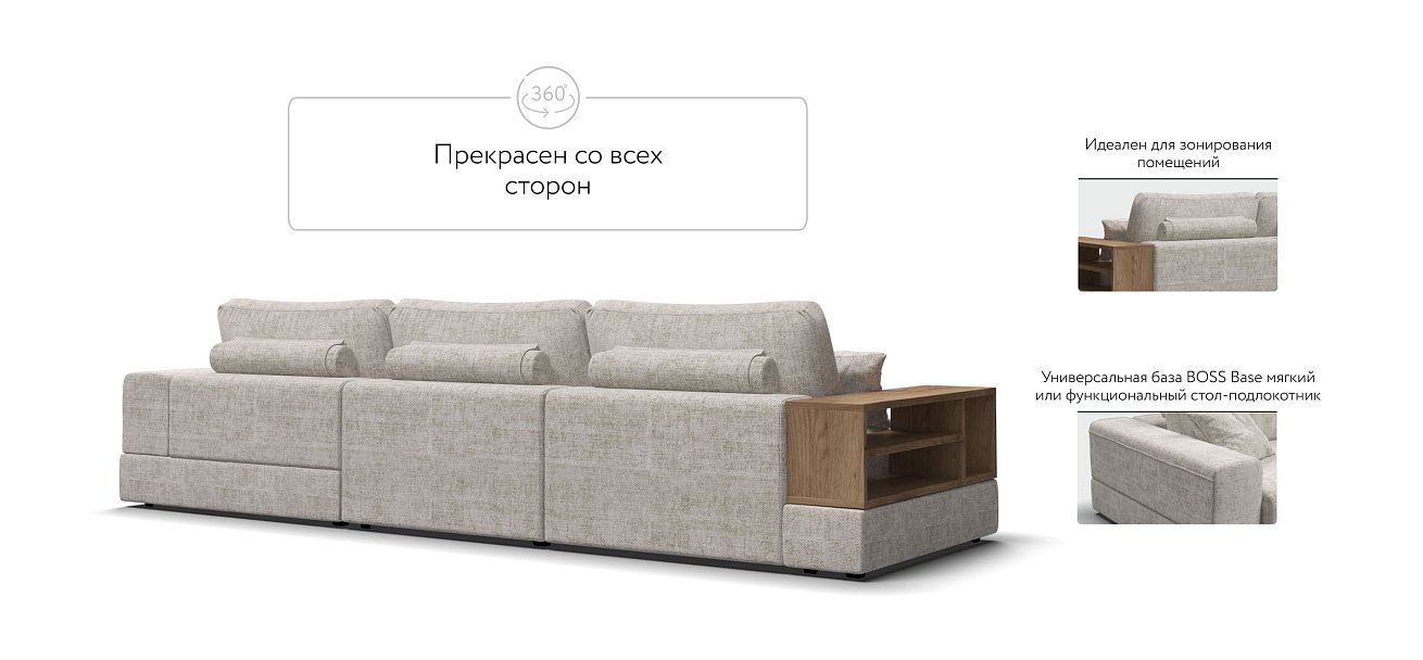 Угловой диван-кровать Босс Модуль XL правый, две полки, Шенилл Смарт кварц