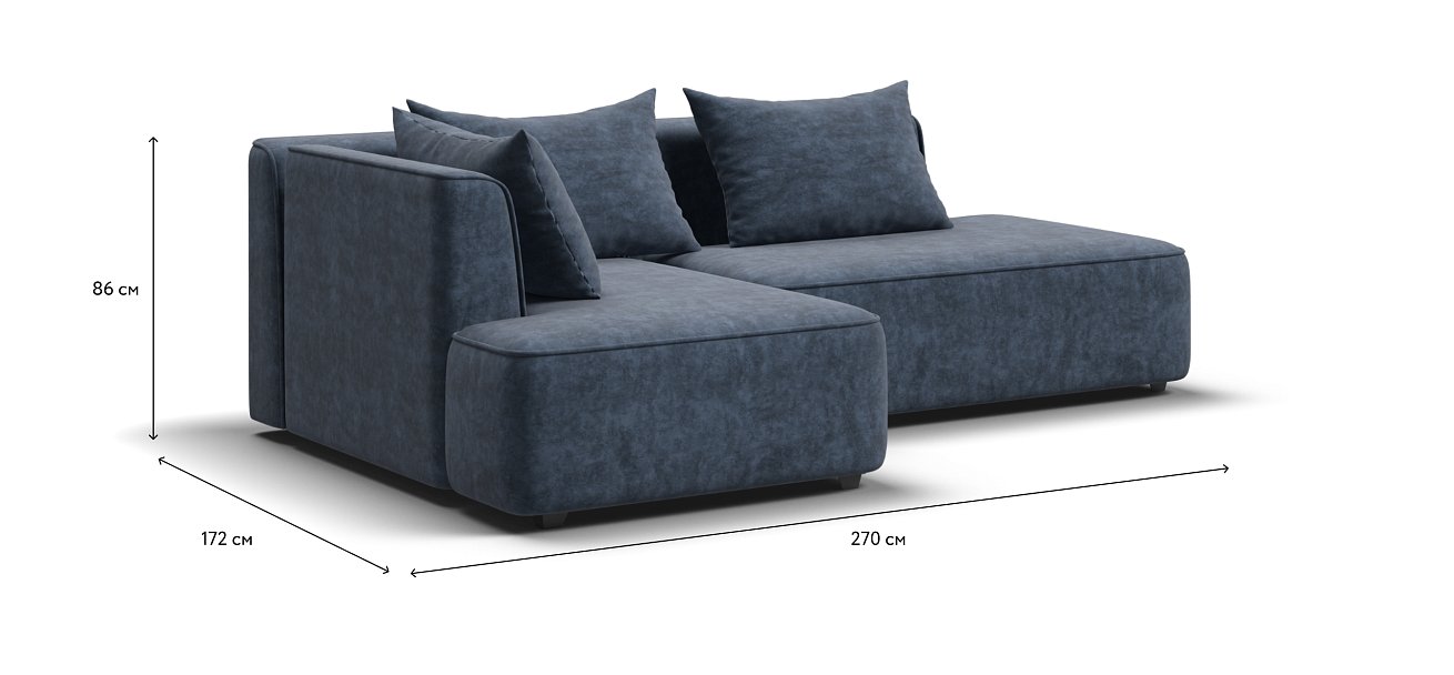 Кинг Твин угловой диван Велюр Роял синий левый