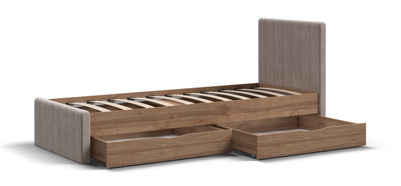 Лофт Мини Кровать 90*200 Орех селект, Велюр Монолит латте