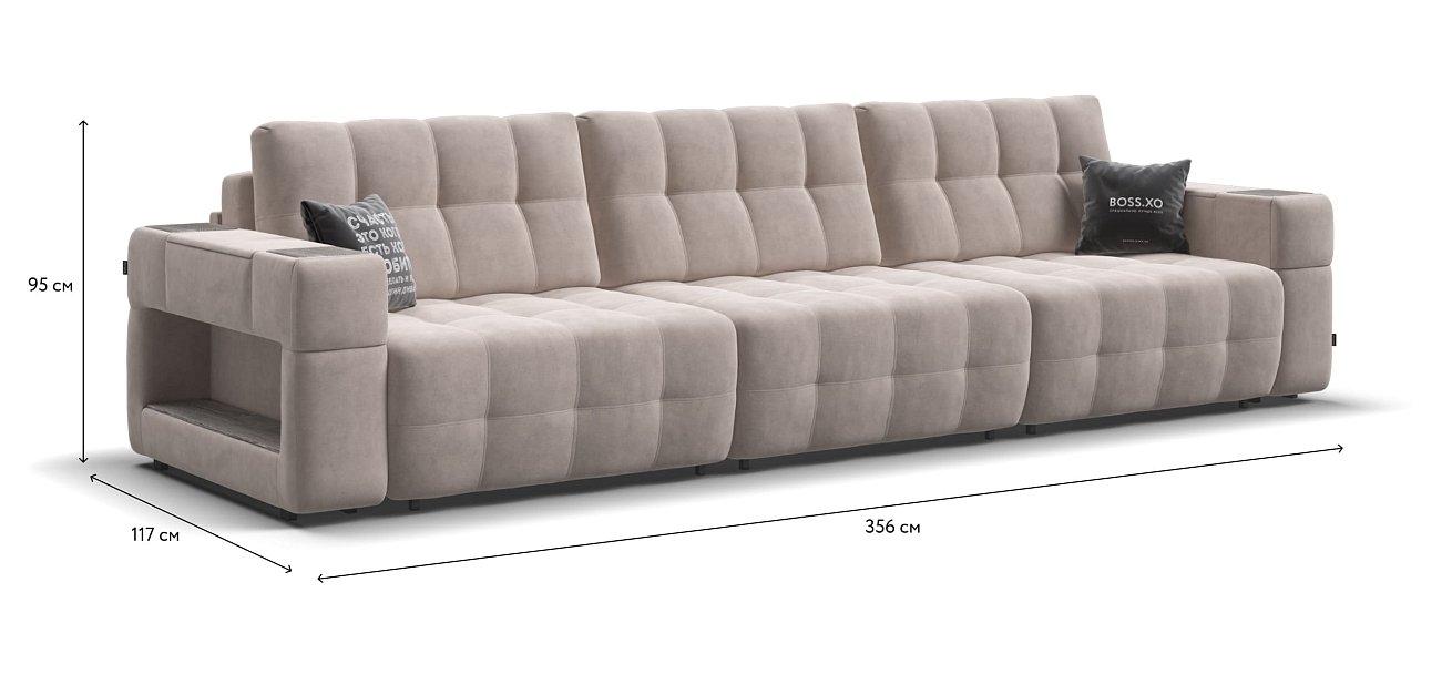 Диван BOSS.XO MAX велюр Monolit латте / WOOD Snow