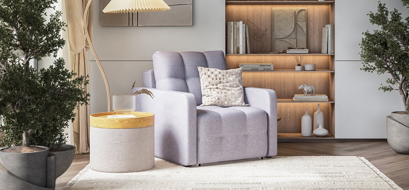 Кресло-кровать Денди Слим рогожка Malmo платина