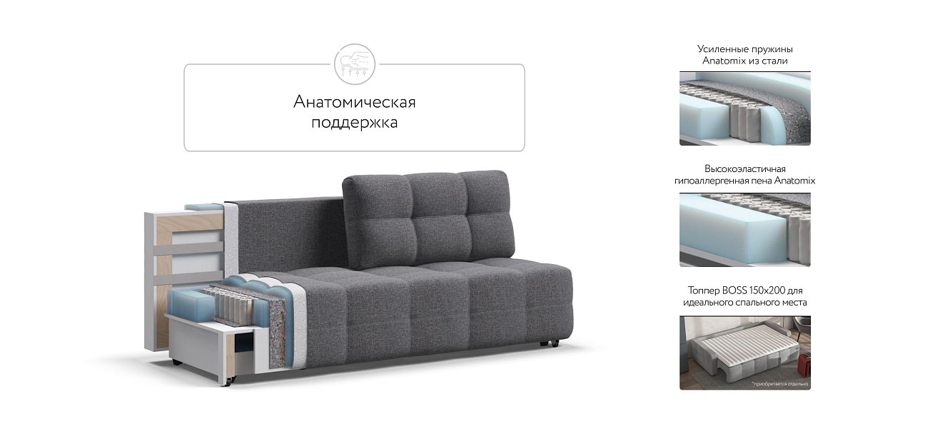 Диван Dandy MINI SE рогожка Malmo серый