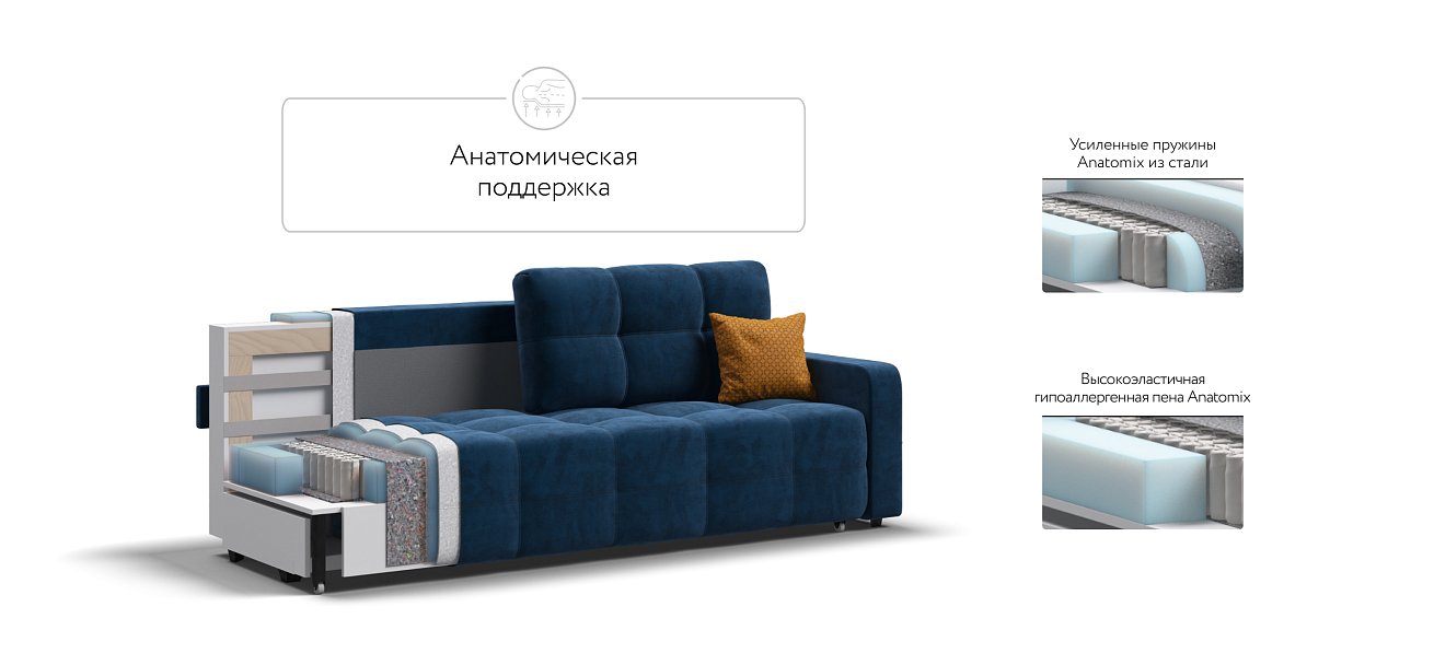 Диван Денди велюр Monolit синий