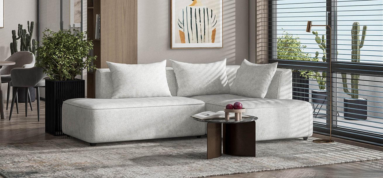 Кинг Твин угловой диван Шенилл Клауд крем правый