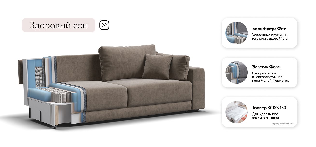 Диван Босс Прайм Велюр Велюр Роял тауп