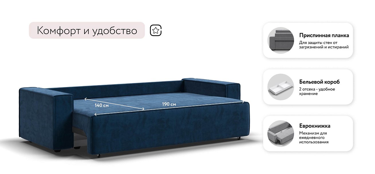 Лофт диван Велюр Монолит синий