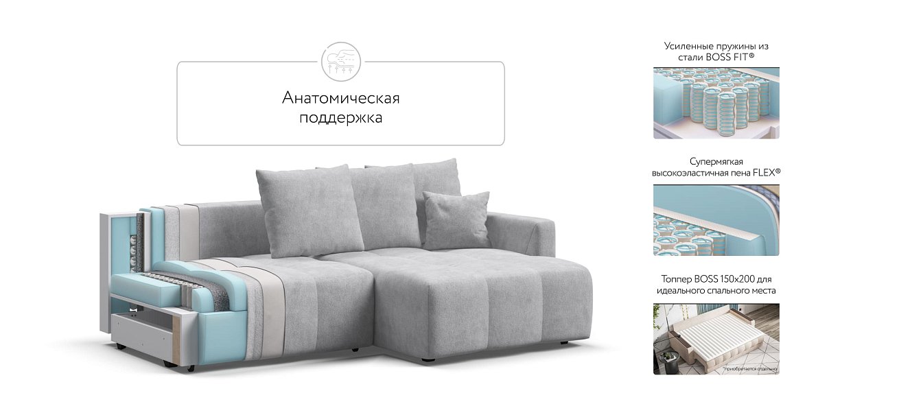 Угловой диван BOSS TREND Шенилл CLOUD грей