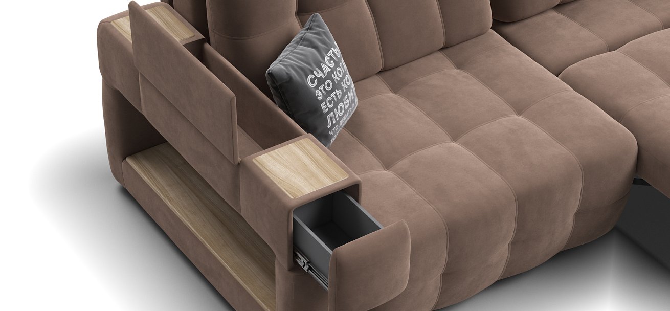 Диван BOSS.XO MAX велюр Monolit мокко / WOOD Smok