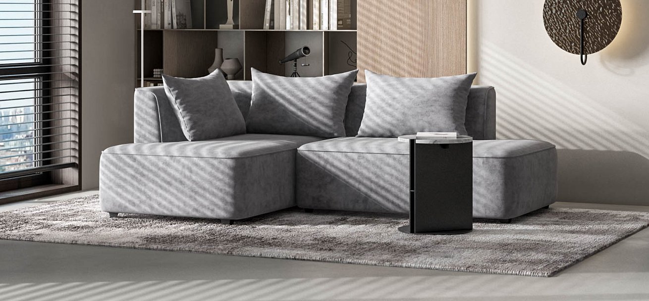 Кинг Твин угловой диван Велюр Роял агат левый