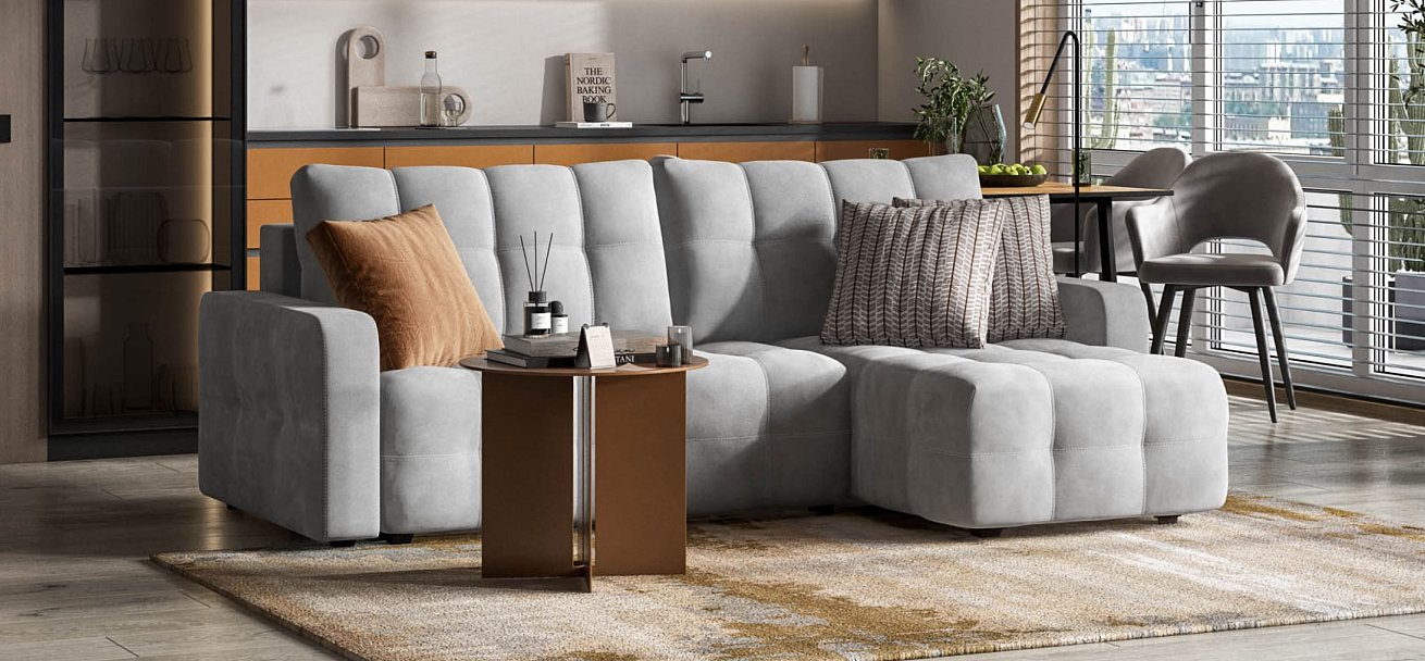 Угловой диван Dandy euro SE велюр Monolit сталь