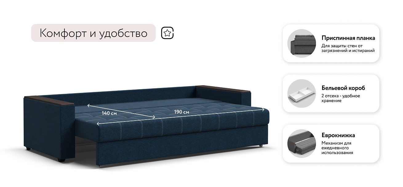 Атланта НПБ 90 диван Рогожка Мальмо синий