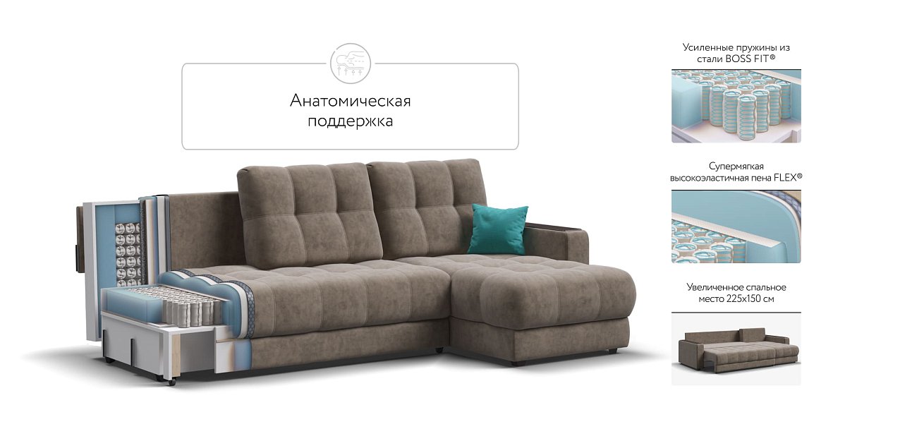 Угловой диван BOSS 3.0 Classic XL Велюр Роял тауп