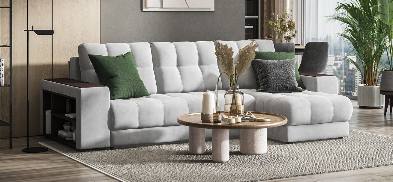 Угловой диван BOSS 3.0 XL велюр Monolit сталь