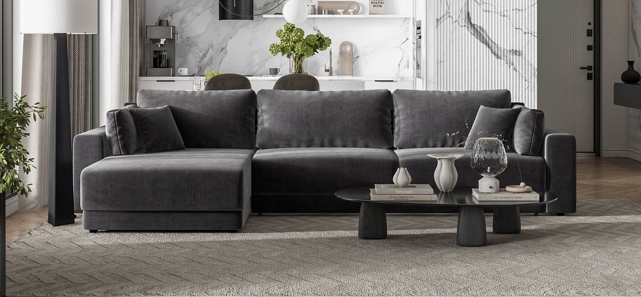 Угловой диван Босс Прайм Макс Вельвет CORD графит