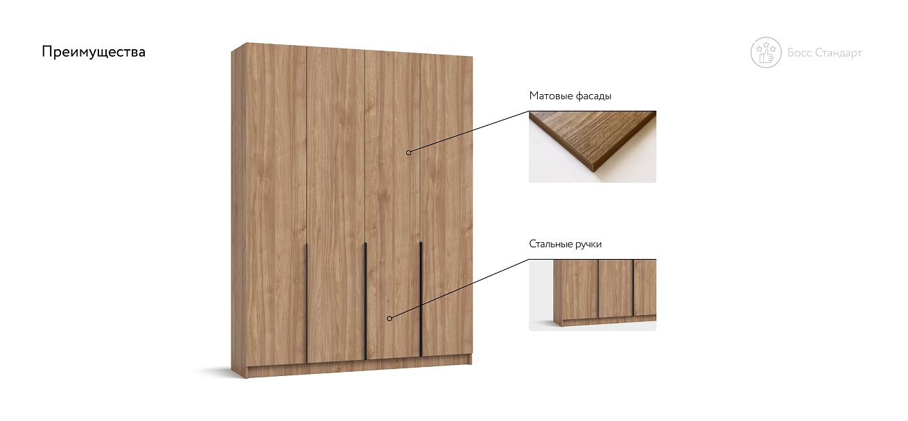 Босс Стандарт 160*220 шкаф распашной 4Д Орех Селект