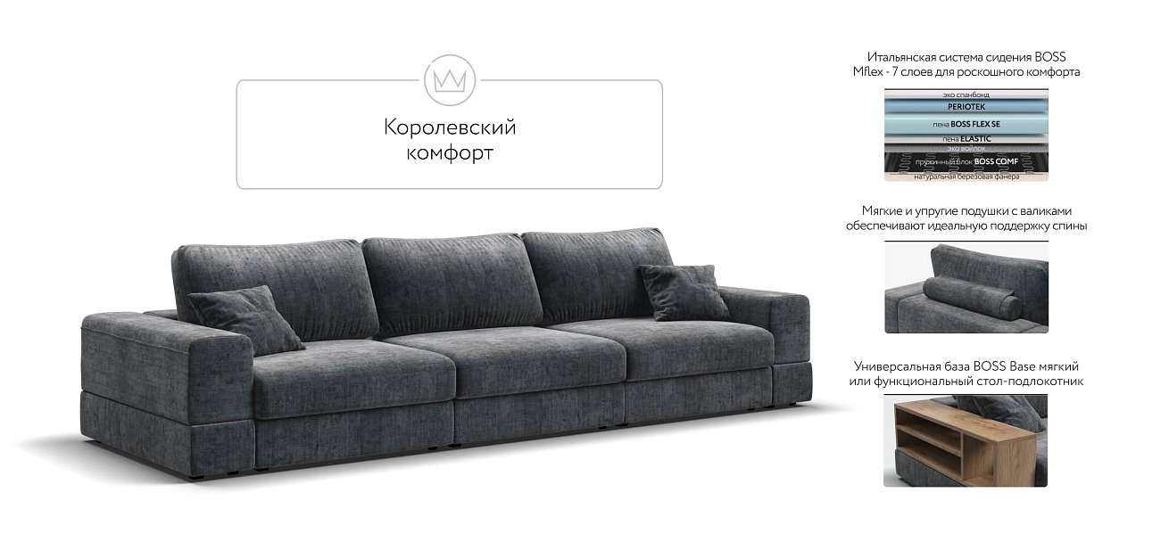 Диван-кровать Босс Модуль Макс, мягкие подлокотники, Шенилл Глосс карбон
