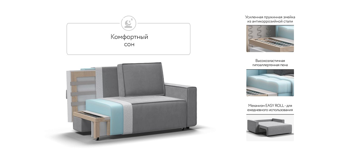 Диван NORD Compact велюр Monolit сталь