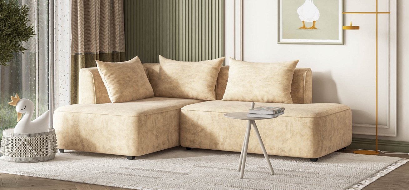 Кинг Твин угловой диван Велюр Роял шампань левый