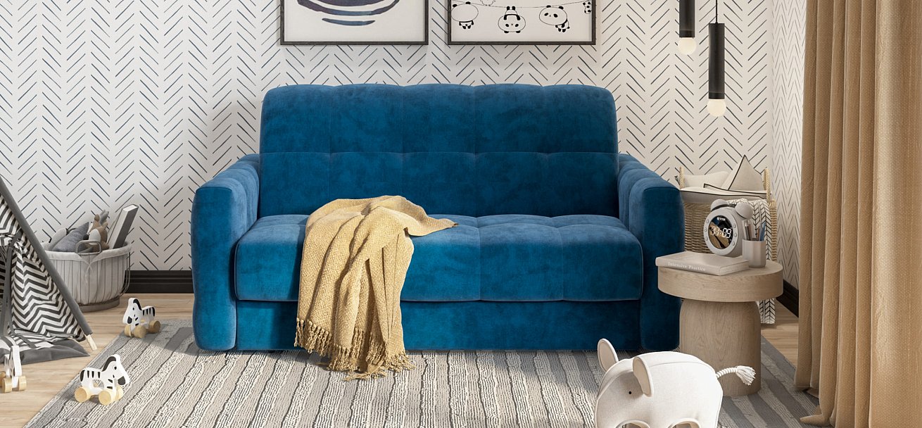 Диван BOSS Sleep 140 велюр Monolit синий