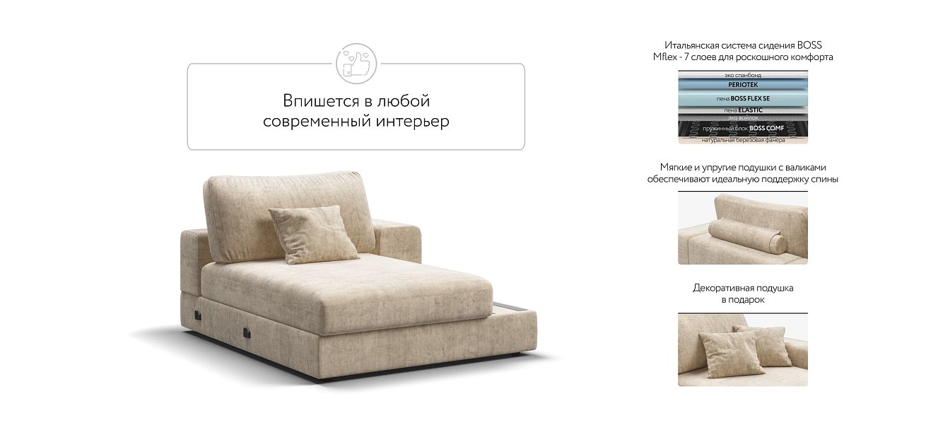 BOSS MODOOL SE оттоманка правая шенилл Gloss беж