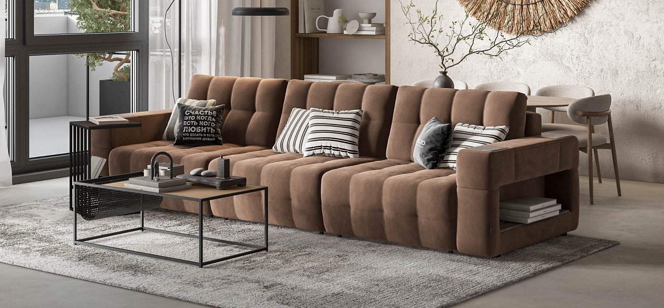 Диван BOSS.XO MAX велюр Monolit мокко / WOOD Smok