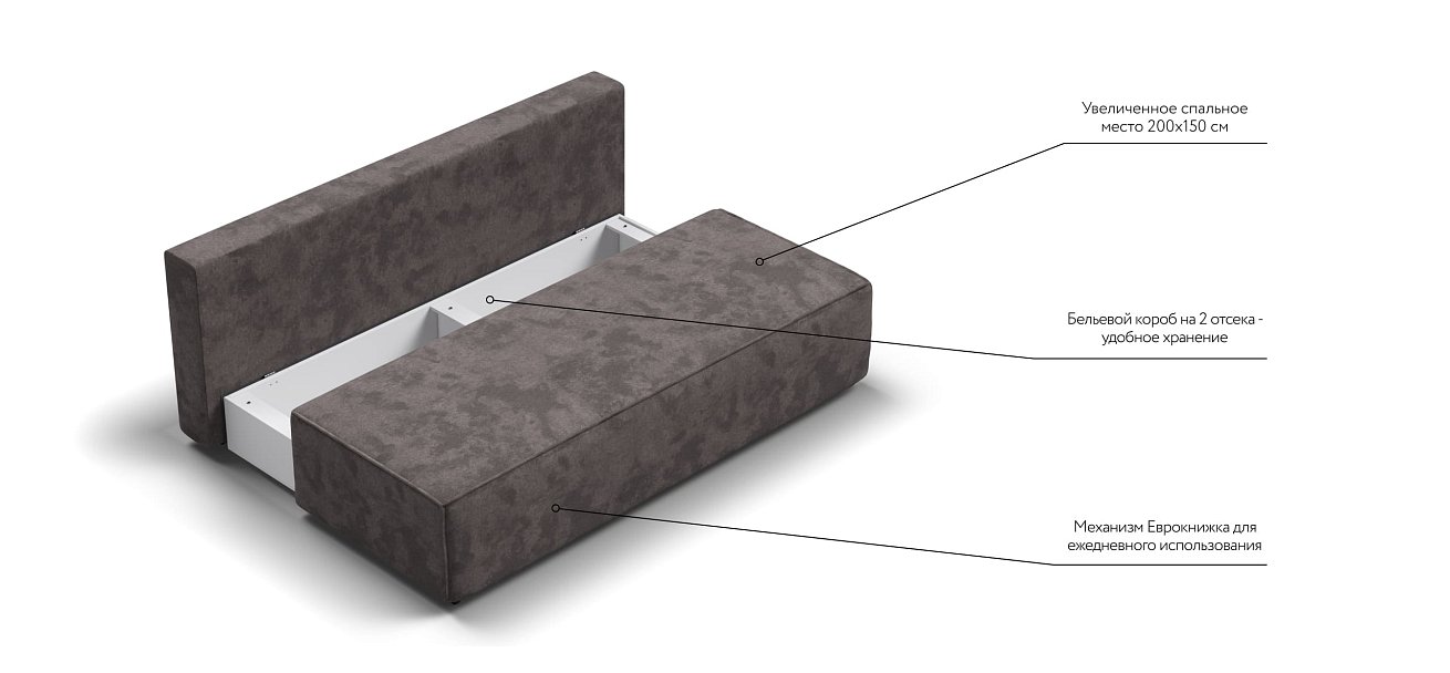 Диван NORD mini Велюр Alkantara серый