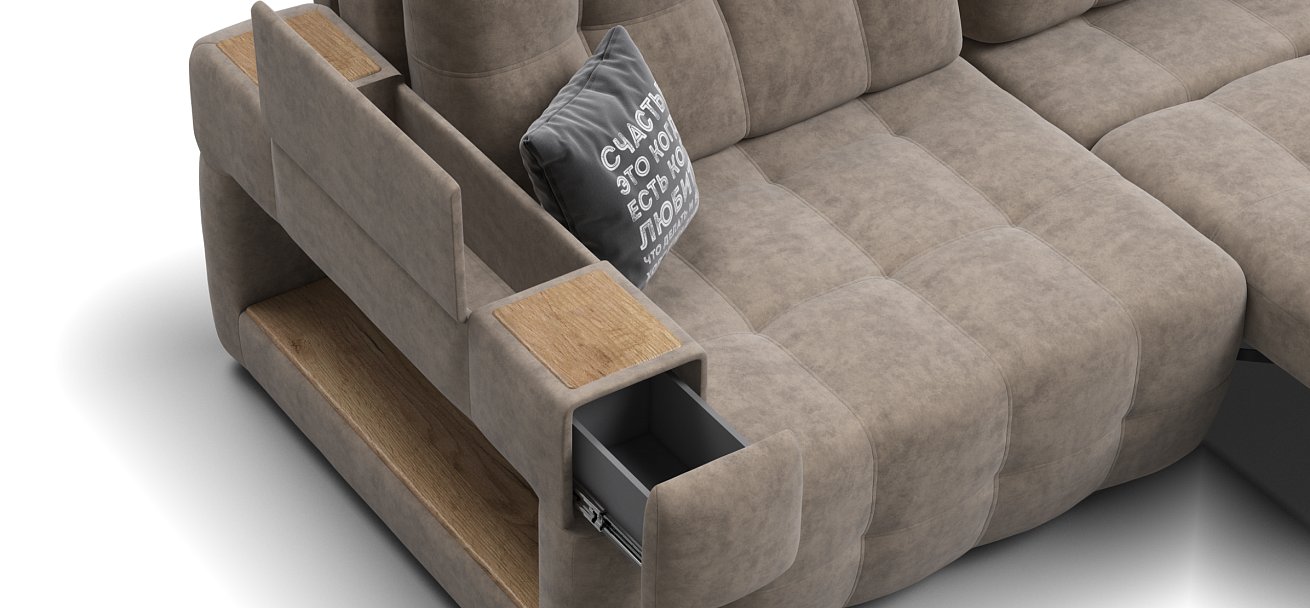 Диван BOSS.XO Велюр Роял тауп / WOOD Smok