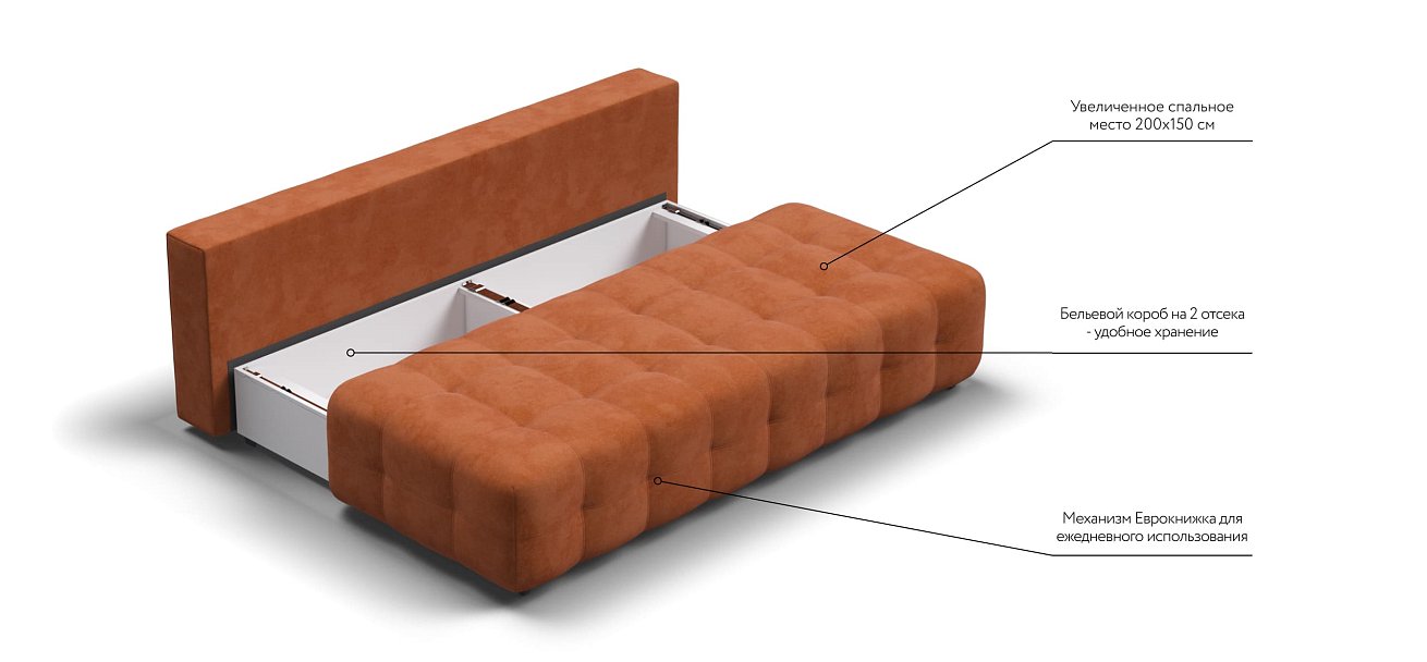 Диван BOSS 2.0 MINI велюр Alkantara оранж