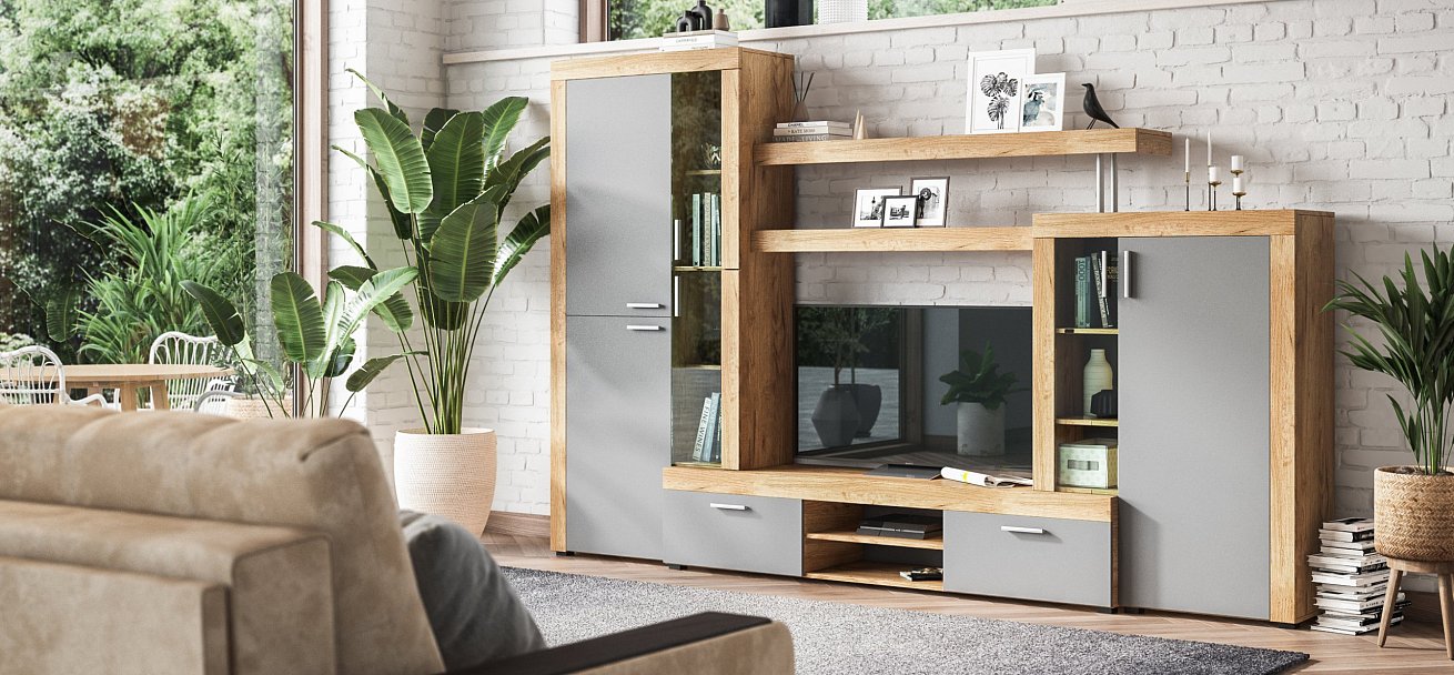 Стенка Монтана Крафт табачный, Серый графит