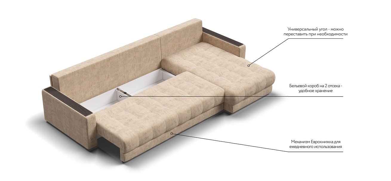 Угловой диван BOSS 3.0 MAX Велюр Роял шампань